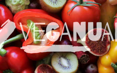 Veganuary Logo mit Bild von Gemüse im Hintergrund (Foto: pixabay.com/pasja1000)